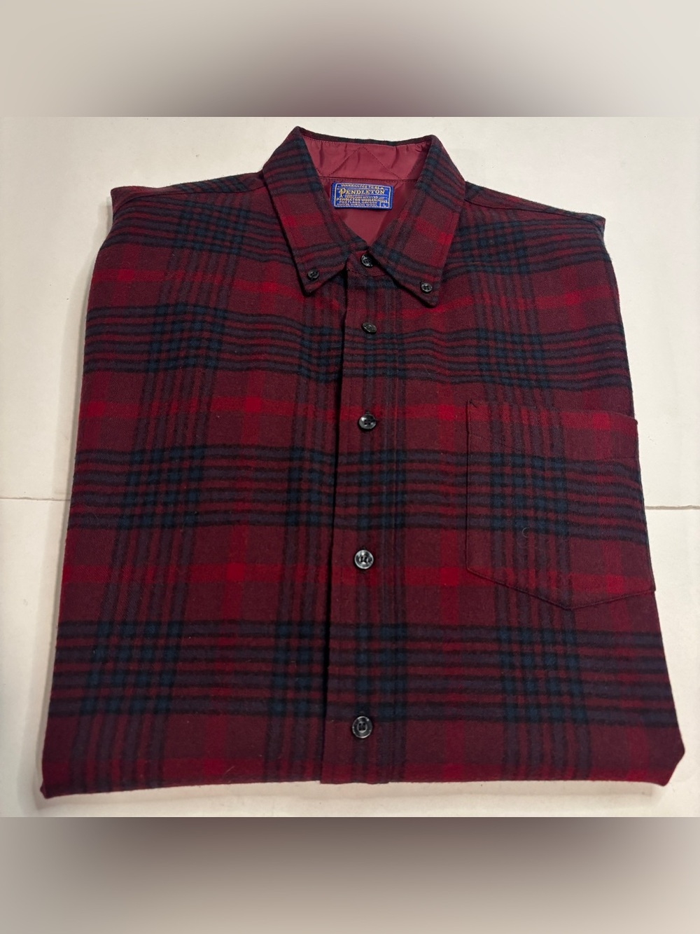Vintage Pendleton Shirt Mens Large Red Plaid Wool Flannel Short Sleeve Button Up
